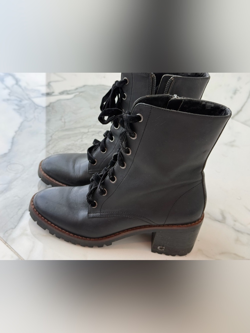 Coach Women's Black Lace-Up Block Heel Boots. In great shape